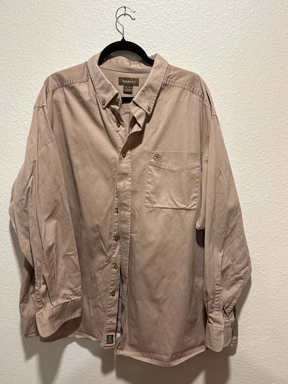 Ariat Men's Solid Twill Classic Fit Long Sleeve Button Down Shirt Tan 3XL